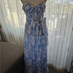 Elegant Blue Floral Maxi Dress